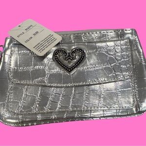 Silver Crocodile Embossed Clutch